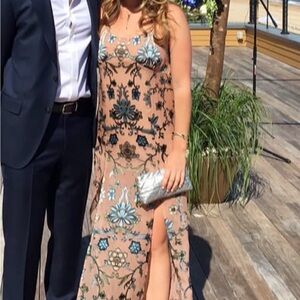 For Love And Lemons Strapless Floral Dress in Tan and Blue